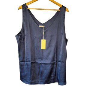 NWT Ekouaer Navy Satin Pajama Top Cami Size 2XL
